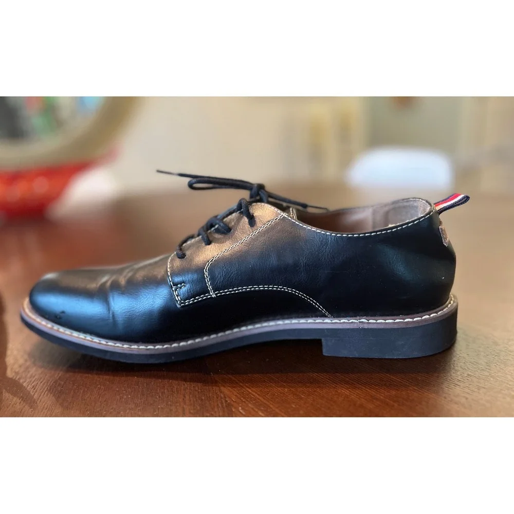 Tommy Hilfiger Dress Shoes Mens 10.5 Black Good Derby Oxford Contrast Stitch